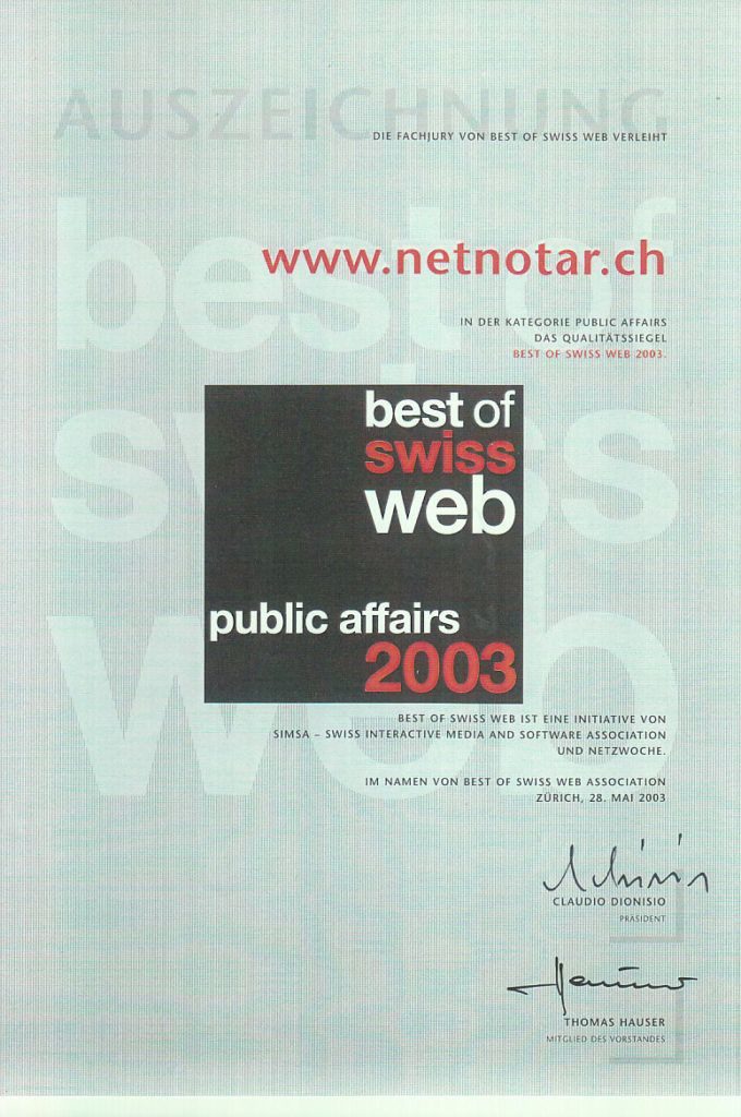 Netnotar Best of Swiss Web 2003
